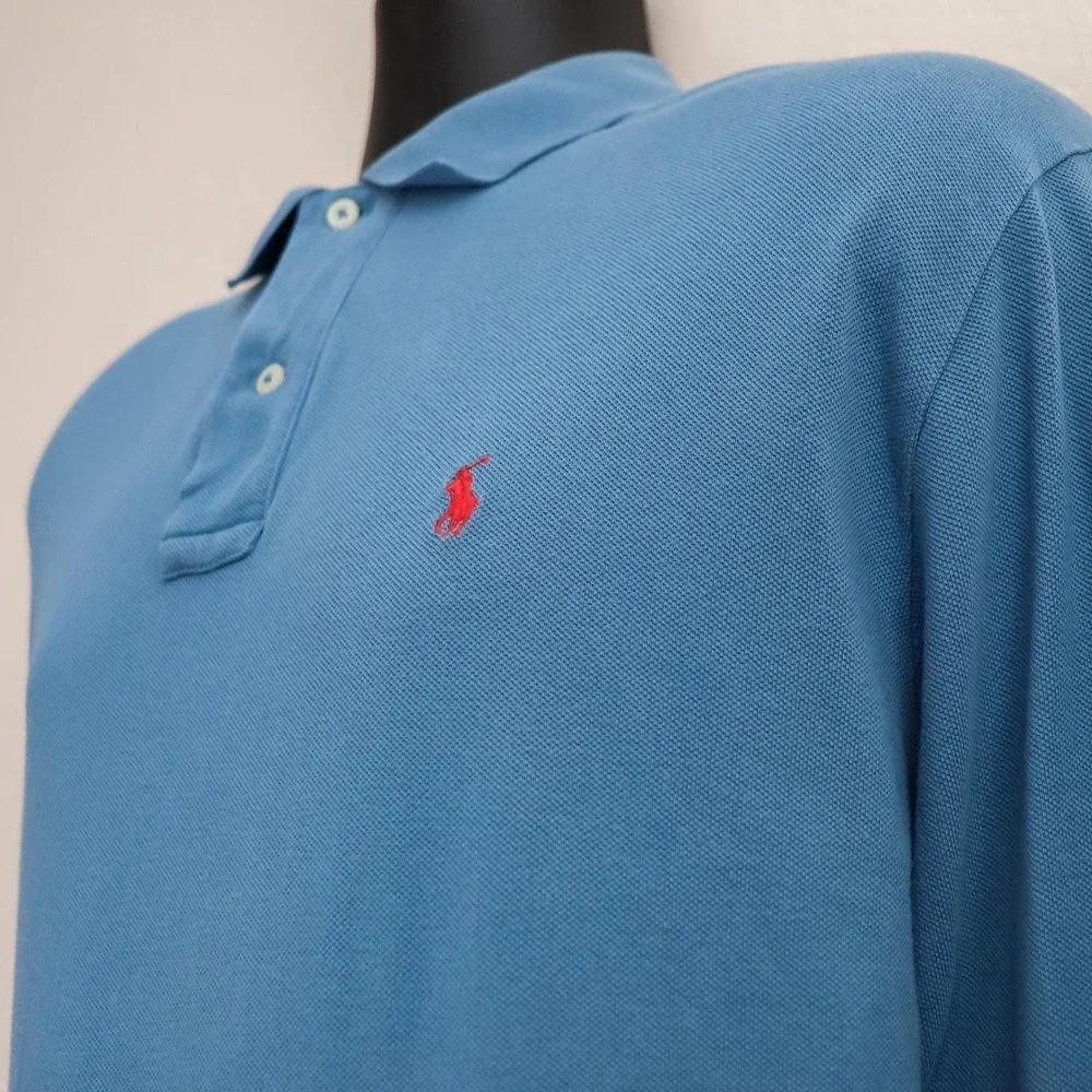 Vintage Polo Ralph Lauren Long Sleeve Polo Shirt Men L Blue Classic Pony Y2K